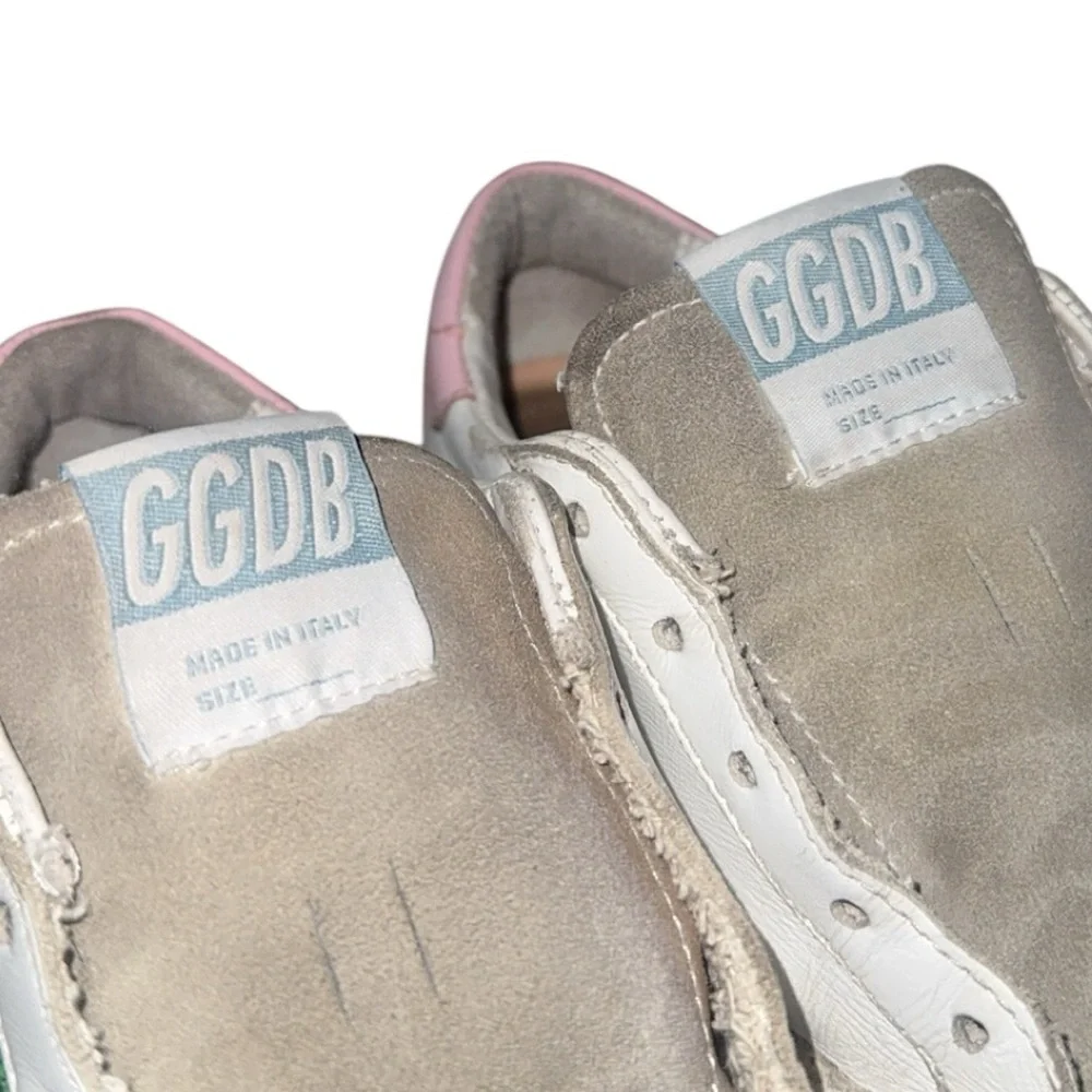 Authentic Golden Goose Superstar Girls White Green‎ Glitter Sneakers Size 13.5